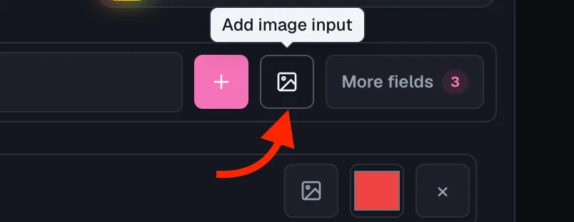 Tooltip "Add image input" with arrow pointing at the image-upload icon next to an entry row.